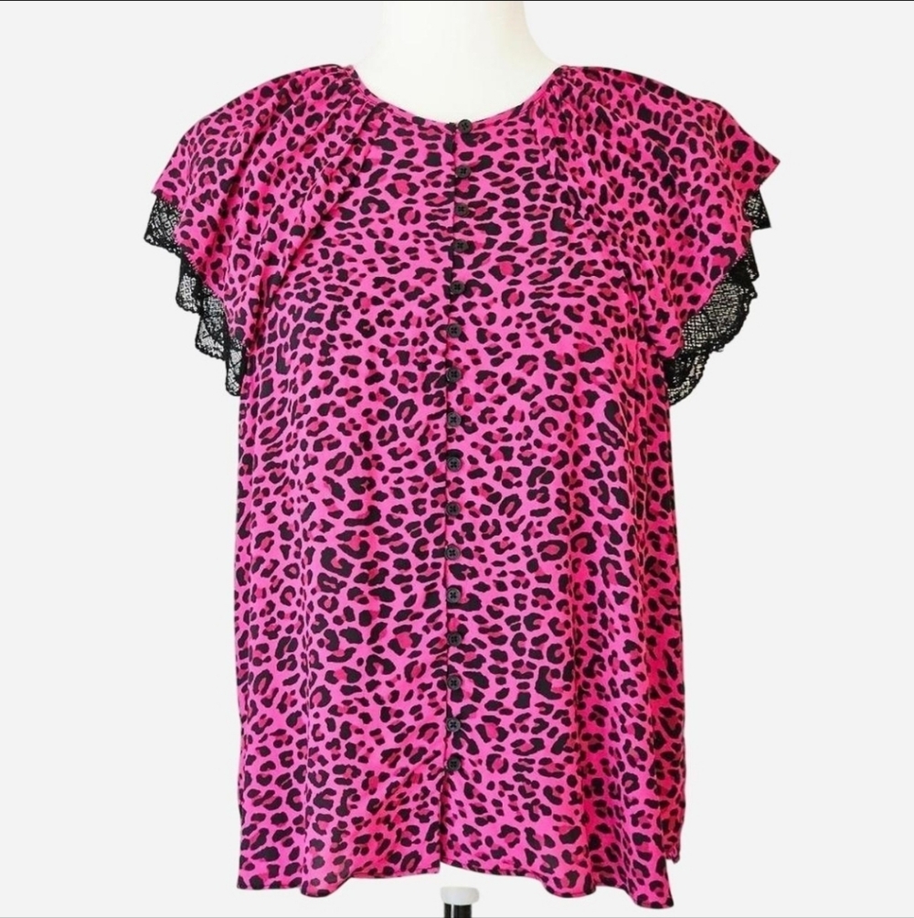 ZADIG&VOLTAIRE Women's Size S Animal‎ Print Short Sleeve Button-Down Blouse